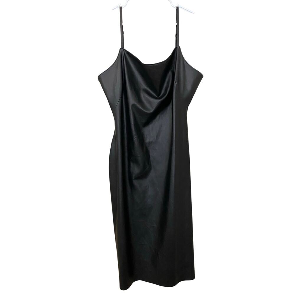 L'Agence Dream Faux Leather Midi Dress US 16 LBD Night Out Cocktail Party Vegan - Picture 13 of 13